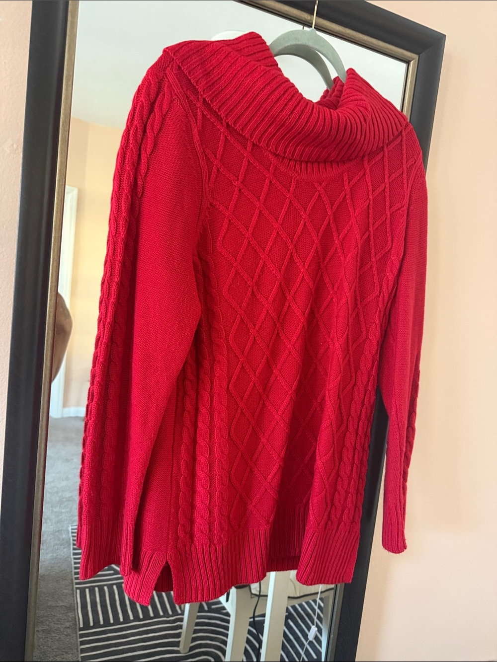 Calvin Klein Red Cable Knit Cowl Sweater